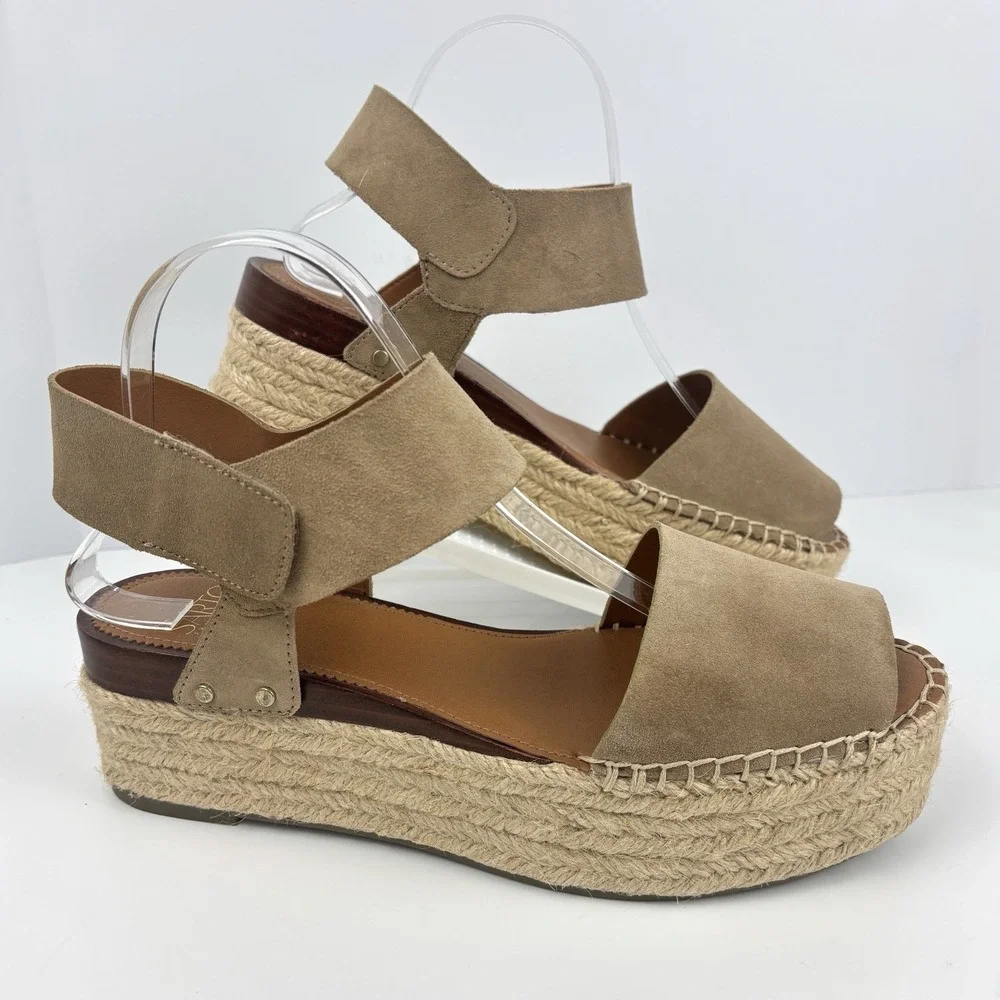 Sarto Franco Sarto A-LEO Suede Espadrille Platform Sandals Tan 9.5M
